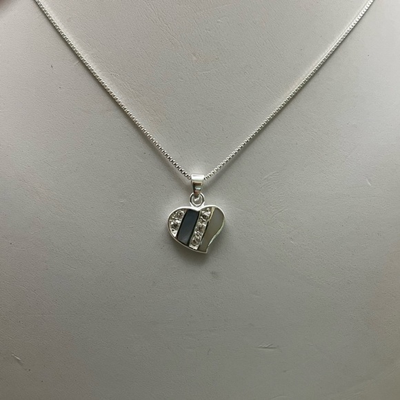 Contemporary Silver Gray and Blue Heart Necklace with Crystals - Picture 3 of 5
